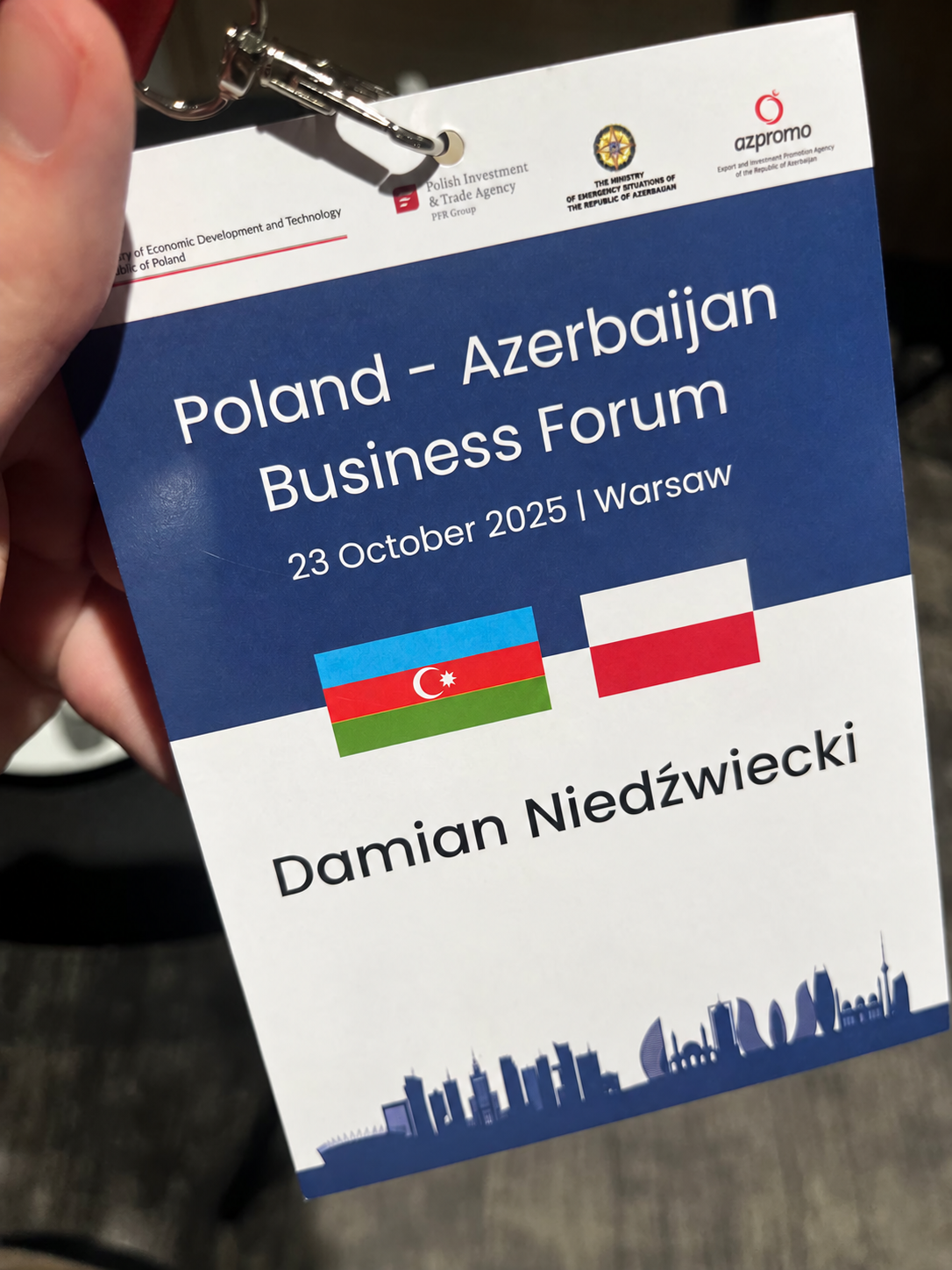Attendee badge from the Poland–Azerbaijan Business Forum 2025.
